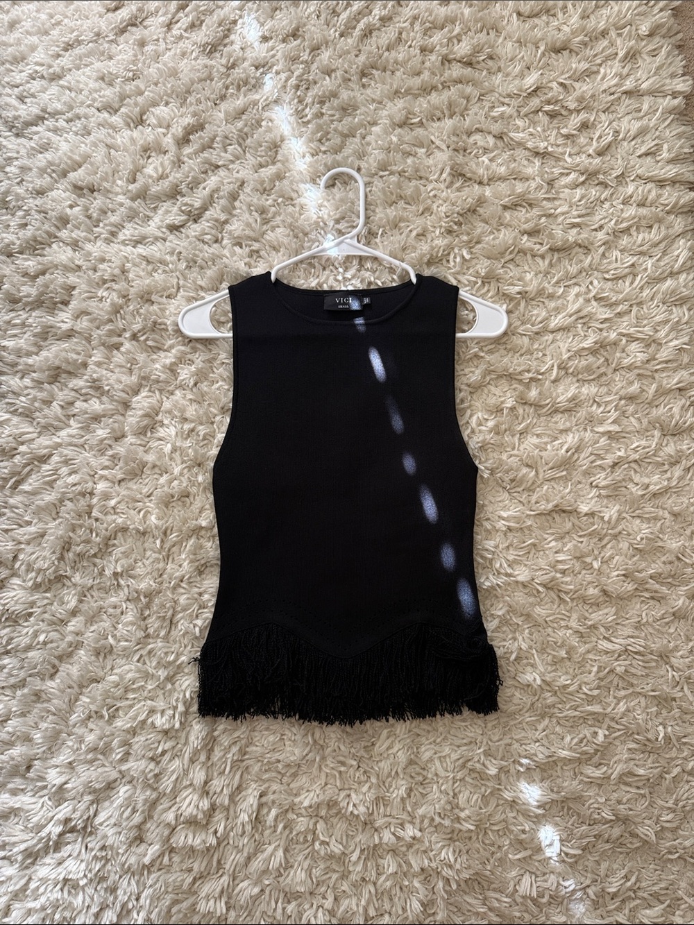 Vici Black Fringe Sleeveless Knit Top